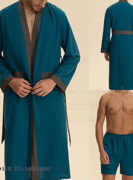 KissICON Blue Robe Set / 1XL Baroque Silky Satin Kimono Robe  Shorts Pajama Set