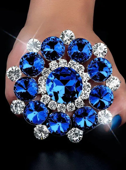 KissICON Blue / Silver Plated Kissicon Exaggerated Rhinestone Flower Ring – Big Crystal