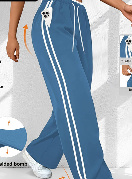 jkthpu-45 Blue / UK 16 Plus Size High Stretch Straight Leg Trousers with Side Stripe – 6 Colours