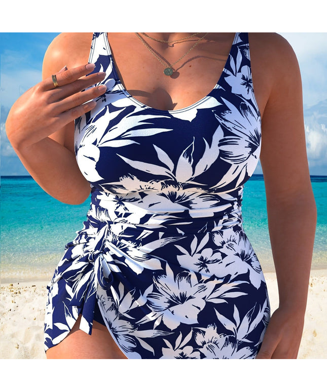 KissICON Blue / UK 18 Chic Curve Floral Blue White Tankini