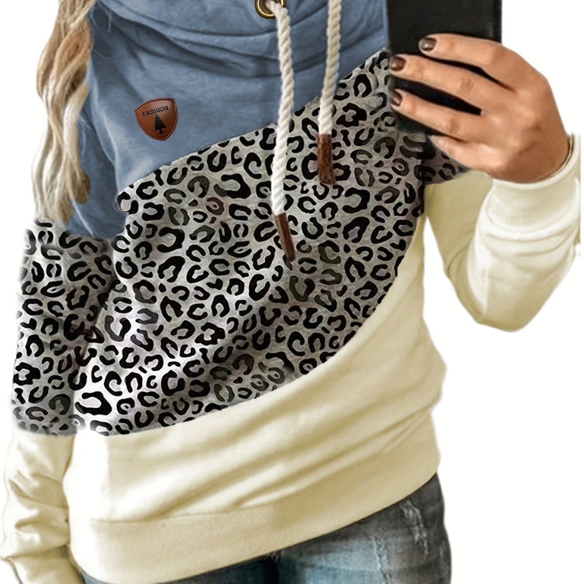 jkthpu-45 Blue / UK 18 Plus Size Leopard Print Hoodie - Ultra-Comfortable Casual