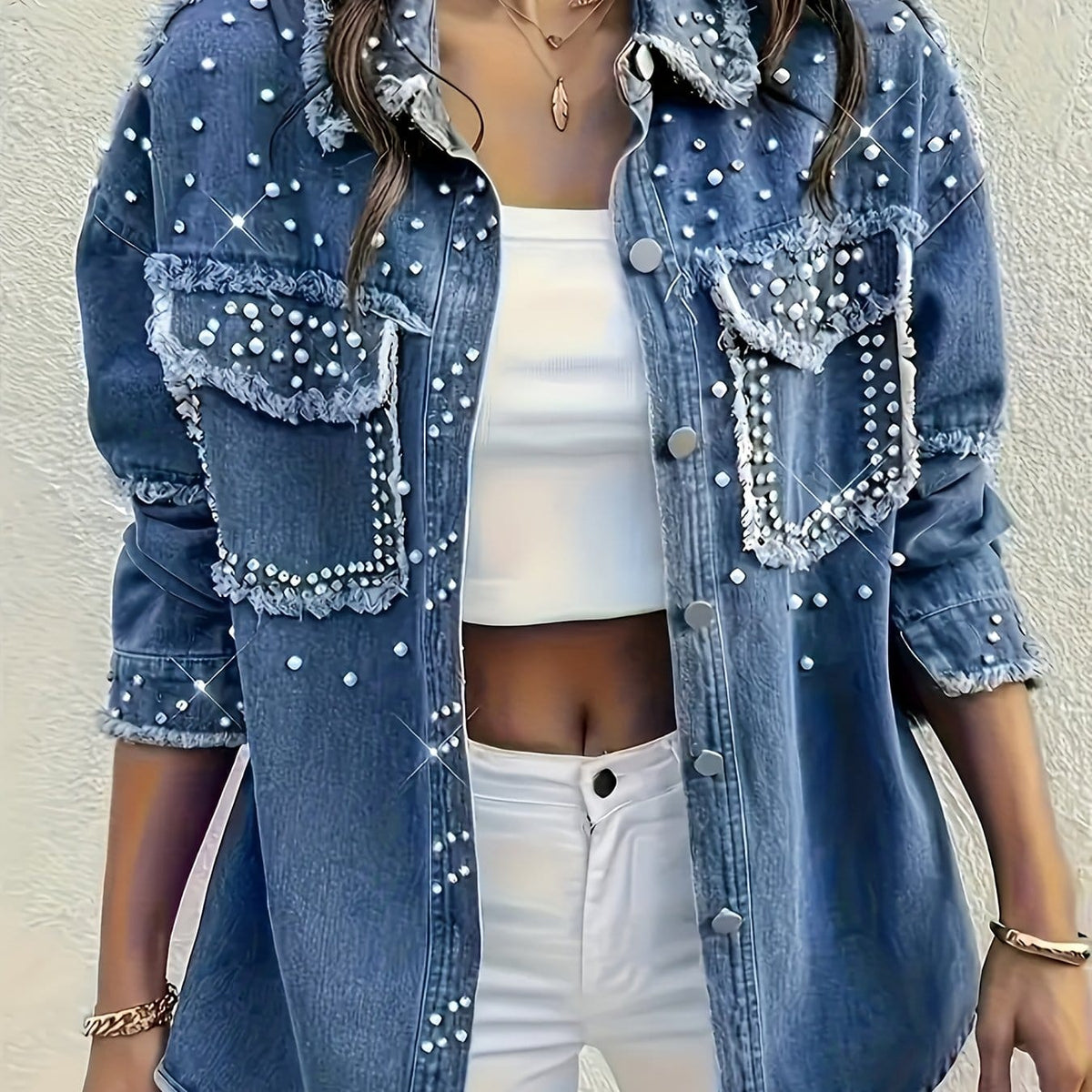 jkthpu-45 Blue / UK 18 PlusSize Cozy Bubble Denim Shirt Jacket