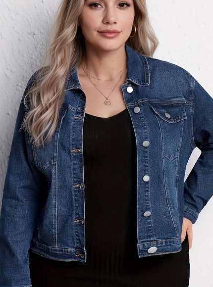 jkthpu-45 Blue / UK 18 Stretchy VNeck DenimLike Blazer Plus Size Versatile Layering Piece