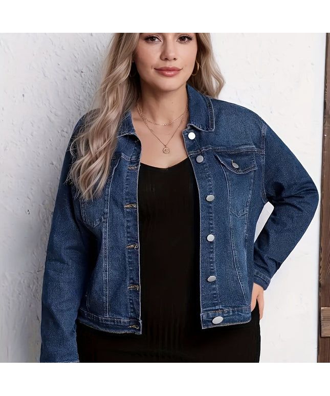jkthpu-45 Blue / UK 18 Stretchy VNeck DenimLike Blazer Plus Size Versatile Layering Piece