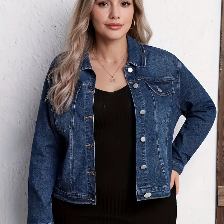 Stretchy VNeck DenimLike Blazer Plus Size Versatile Layering Piece