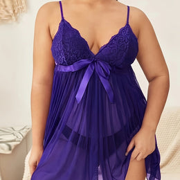 jkthpu-45 Blue / UK 20 Plus Size Womens Sexy Lingerie Nightdress + G-String Thong Set Babydoll Nightwear Underwear 2pcs Mesh Sheer Strappy Chemise Sleepwear Robe Underwear Panties Outfit Set