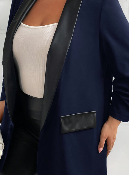 KissICON Blue / UK 22 Elegant Curve Shawl Collar Blazer