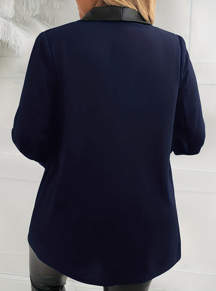 KissICON Blue / UK 22 Elegant Curve Shawl Collar Blazer