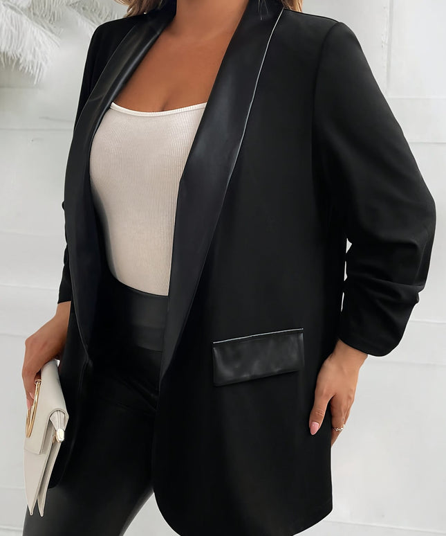 KissICON Blue / UK 22 Elegant Curve Shawl Collar Blazer