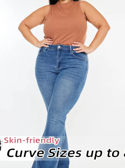 jkthpu-45 Blue / UK 26 Women'S Plus Size High-Waist Stretch Flare Jeans -