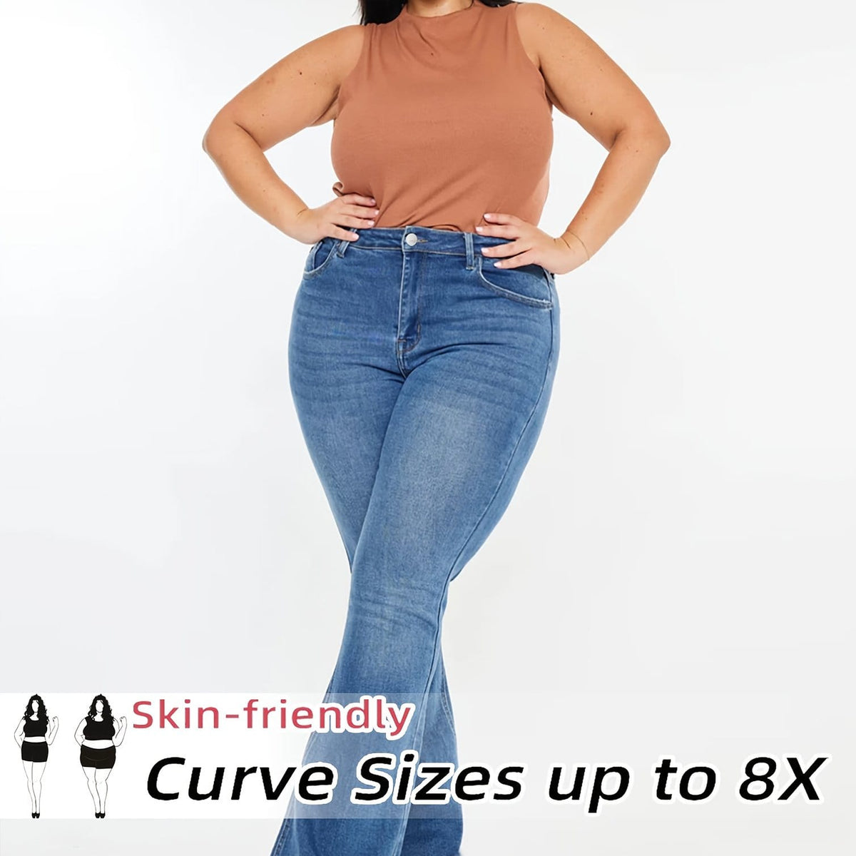 jkthpu-45 Blue / UK 26 Women'S Plus Size High-Waist Stretch Flare Jeans -