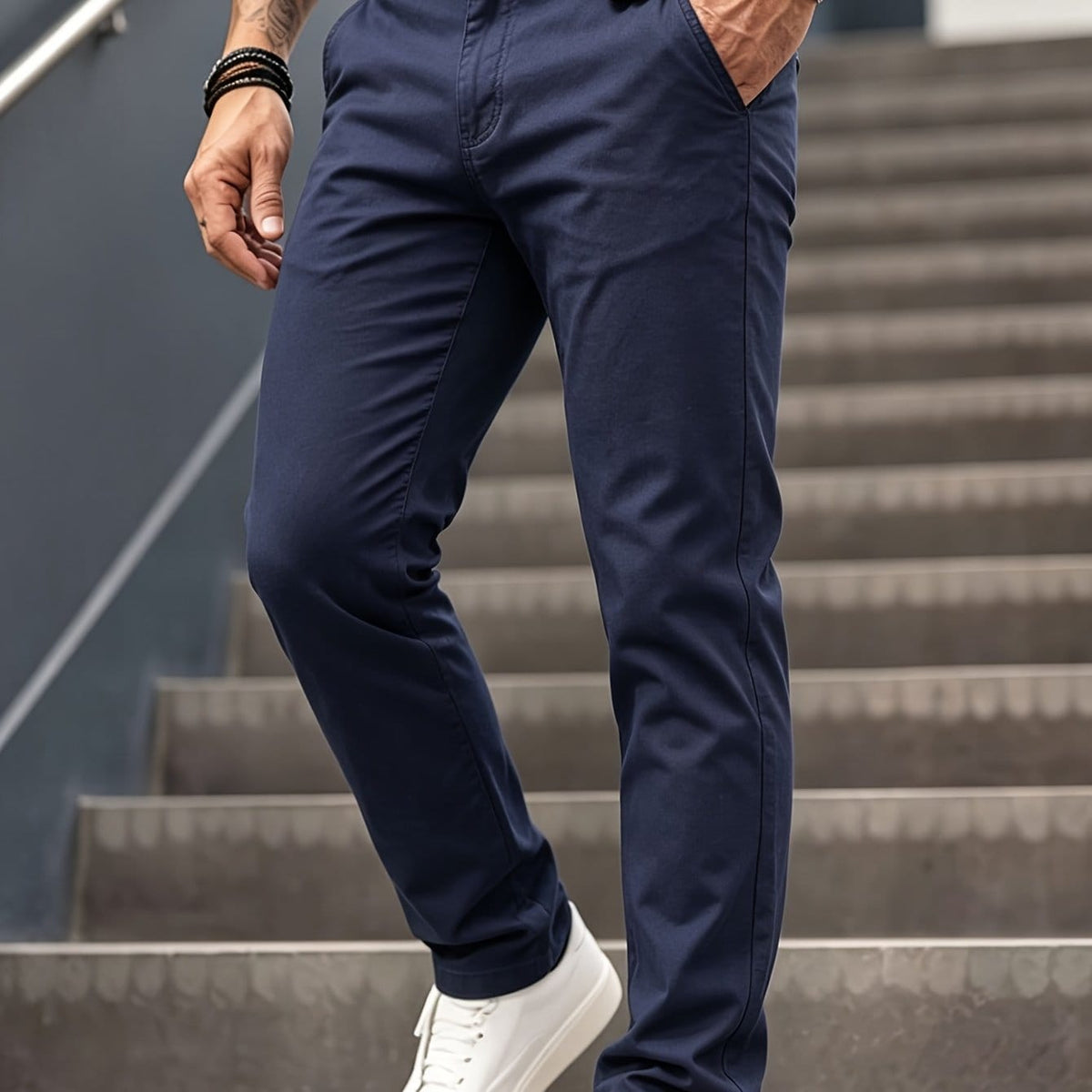 KissICON Blue / UK 28 Mens Lightweight WrinkleFree Casual Dress Pants for Commuting