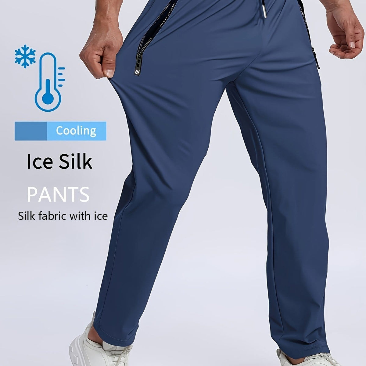 KissICON Blue / UK 30 Lightweight Breathable Zipper Casual Mens Sports Trousers