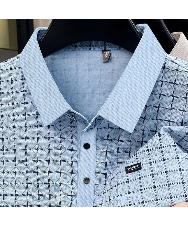 KissICON Blue / UK 34 Mens Breathable Summer Plaid Sport Polo Shirt