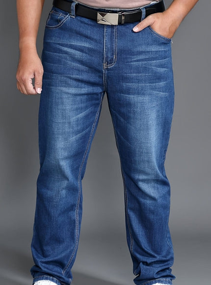 KissICON Blue / UK 54-56 Plus Size Men'S Regular Stretch Jeans, High-Quality Wear-Resistant, Warm, And Washed Denim