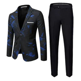 KissICON Blue / XL 2026 New Men Business Social Suit 2 Piece Set Red / Blue Fashion Men's Ball Party Slim Fit Blazers Jacket and Pants