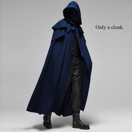 KissICON Blue / XL / Other Halloween Costume Adult Man Vintage Hooded Loose Black Cloak Gothic Cosplay Costume Fashion Party Costume Handsome Cool Court