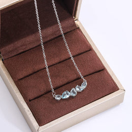 KissICON Blue Zircon Pendant Necklace 925 Sterling Silver For Women