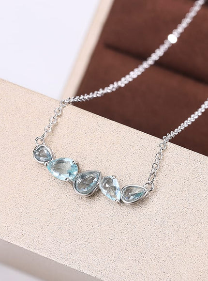 KissICON Blue Zircon Pendant Necklace 925 Sterling Silver For Women