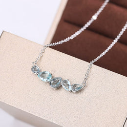KissICON Blue Zircon Pendant Necklace 925 Sterling Silver For Women