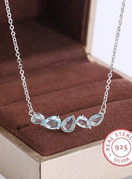 KissICON Blue Zircon Pendant Necklace 925 Sterling Silver For Women
