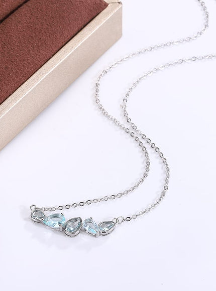 KissICON Blue Zircon Pendant Necklace 925 Sterling Silver For Women
