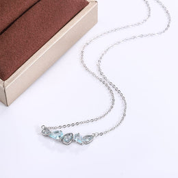 KissICON Blue Zircon Pendant Necklace 925 Sterling Silver For Women