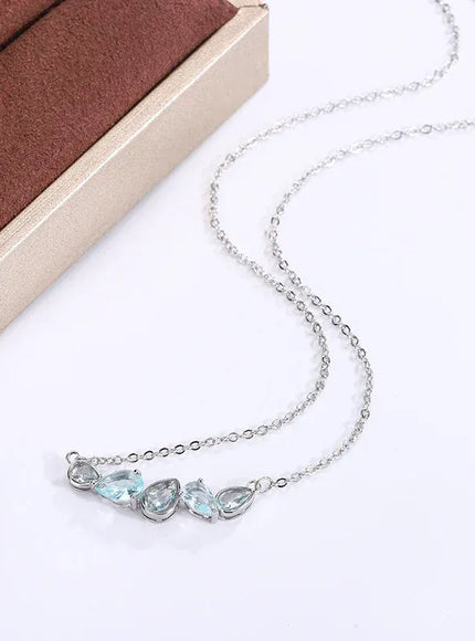 KissICON Blue Zircon Pendant Necklace 925 Sterling Silver For Women