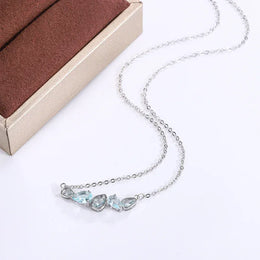 KissICON Blue Zircon Pendant Necklace 925 Sterling Silver For Women