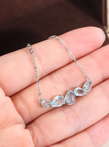 KissICON Blue Zircon Pendant Necklace 925 Sterling Silver For Women
