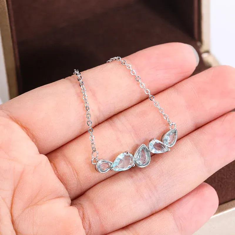 KissICON Blue Zircon Pendant Necklace 925 Sterling Silver For Women