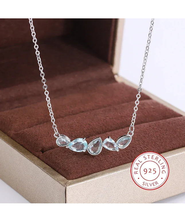 KissICON Blue Zircon Pendant Necklace 925 Sterling Silver For Women