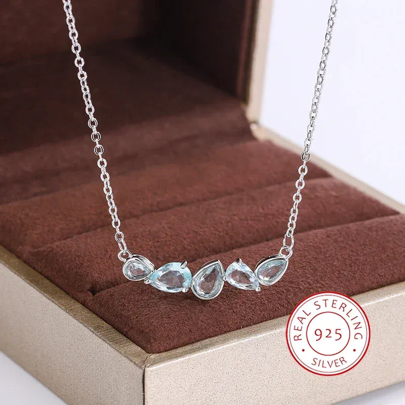 KissICON Blue Zircon Pendant Necklace 925 Sterling Silver For Women
