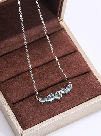 KissICON Blue Zircon Pendant Necklace 925 Sterling Silver For Women