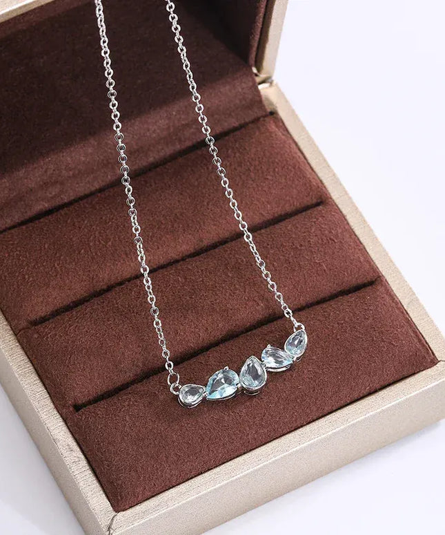 KissICON Blue Zircon Pendant Necklace 925 Sterling Silver For Women