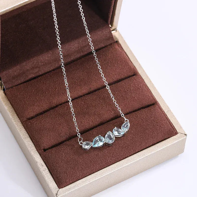 KissICON Blue Zircon Pendant Necklace 925 Sterling Silver For Women