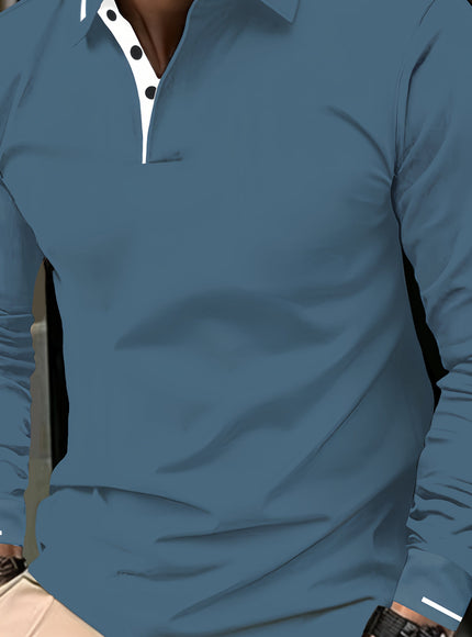 KissICON bluish-gray / UK 36 Mens Stretch Ribbed Long Sleeve Polo SpringFall Golf Essential