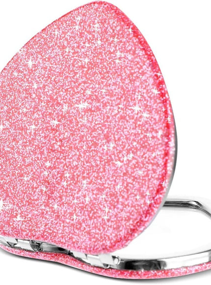 jkthpu-45 Blush Pink Sparkling Heart Mirror Portable Polished Stainless Steel Magnifier
