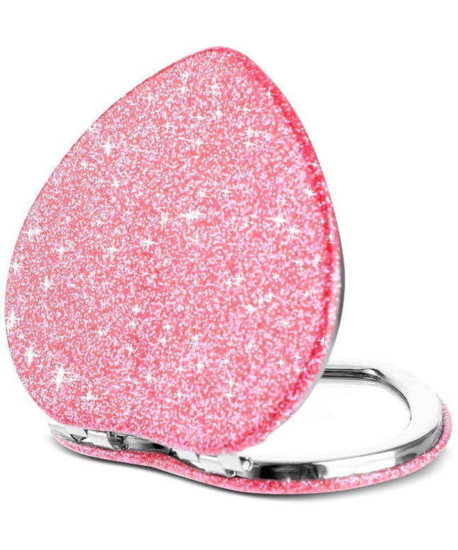 jkthpu-45 Blush Pink Sparkling Heart Mirror Portable Polished Stainless Steel Magnifier