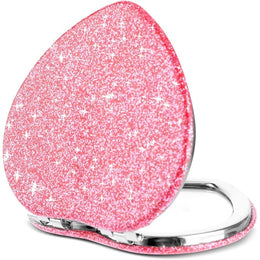 jkthpu-45 Blush Pink Sparkling Heart Mirror Portable Polished Stainless Steel Magnifier