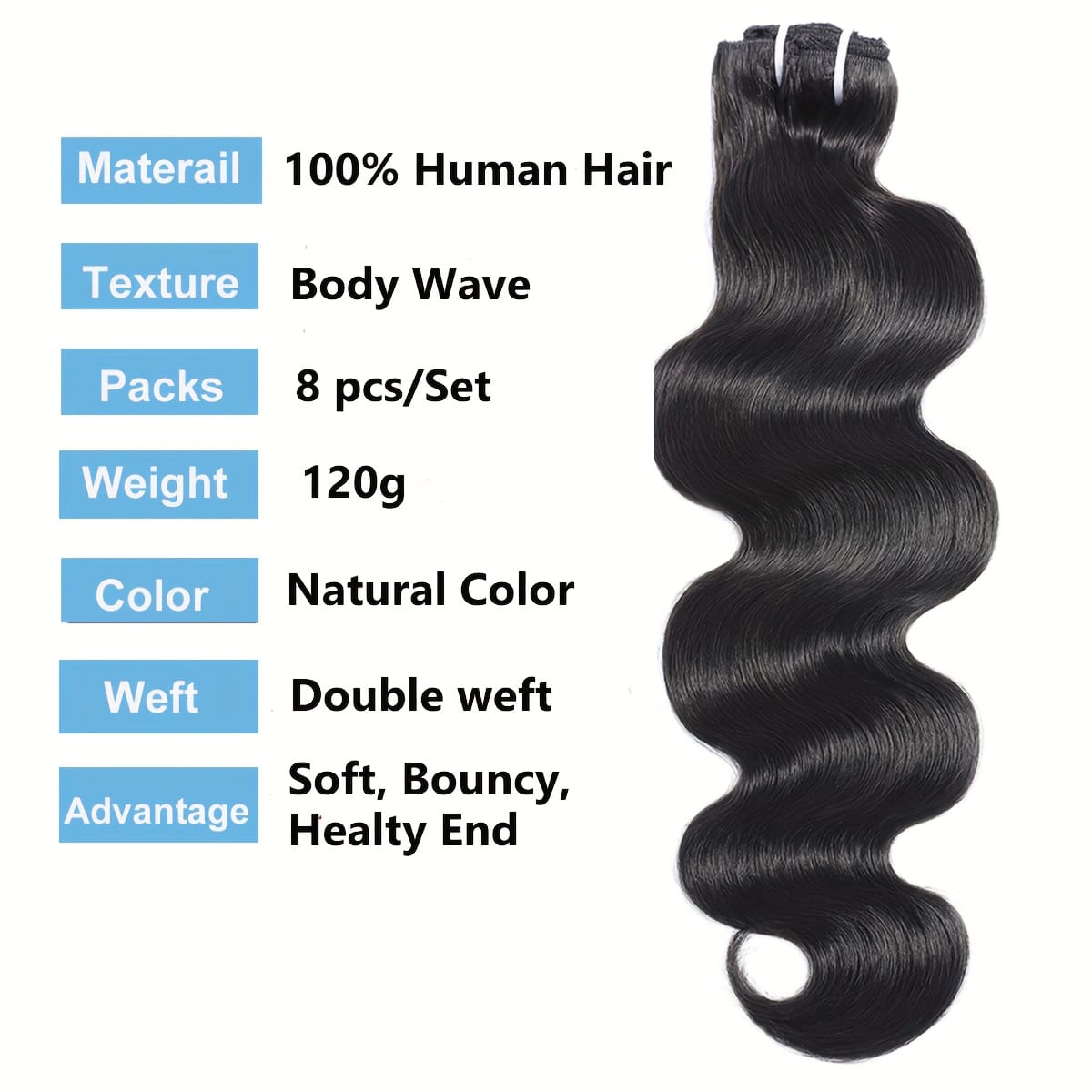 KissICON Body Wave Clip In Hair Extensions 18 Inch