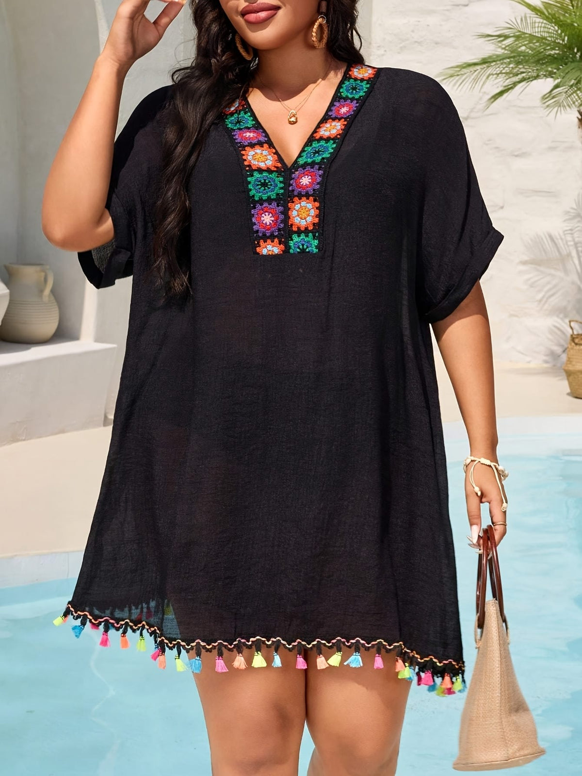 jkthpu-45 Bohemian embroidered vneck maxi dress vacation perfect