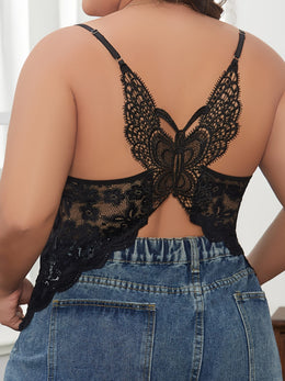 jkthpu-45 Bohemian Plus Size Black Lace Backless Camisole