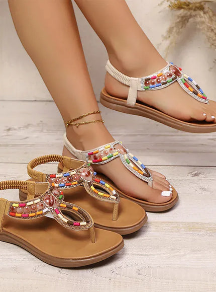 KissICON Bohemian Shiny Crystal Flat Sandals for Women 2025