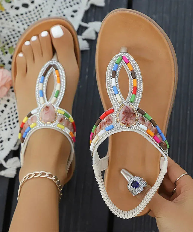 KissICON Bohemian Shiny Crystal Flat Sandals for Women 2025