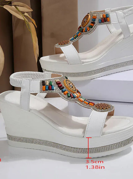 KissICON Bohemian Style Elastic Ankle Straps Wedge Sandals Women