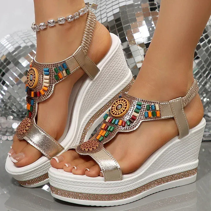 Bohemian Style Elastic Ankle Straps Wedge Sandals Women