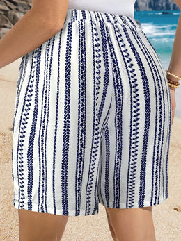 jkthpu-45 Boho Plus Size HighWaisted Printed Vacation Shorts