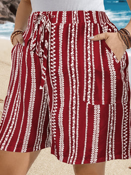 jkthpu-45 Boho Plus Size HighWaisted Printed Vacation Shorts