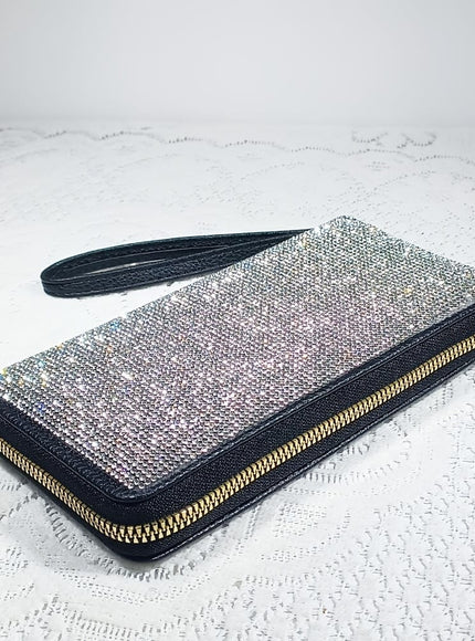 jkthpu-45 Bold Black Encrusted Luxury Clutch Wallet Opulent Large  Divine